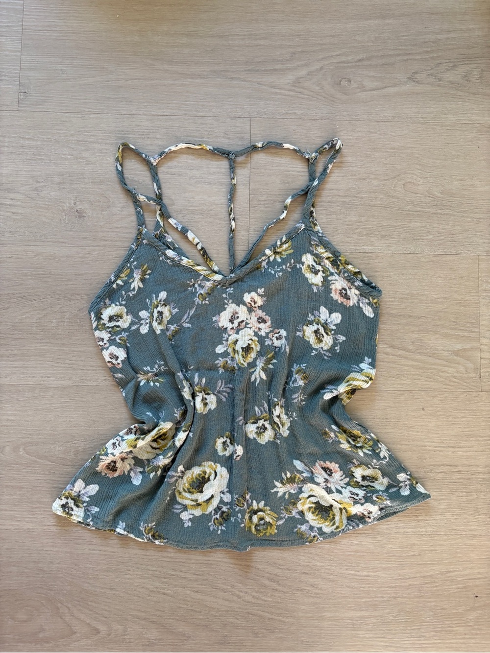 Women’s Full Tilt Floral Double-Strap Cami - Green with Yellow & White Flowers
